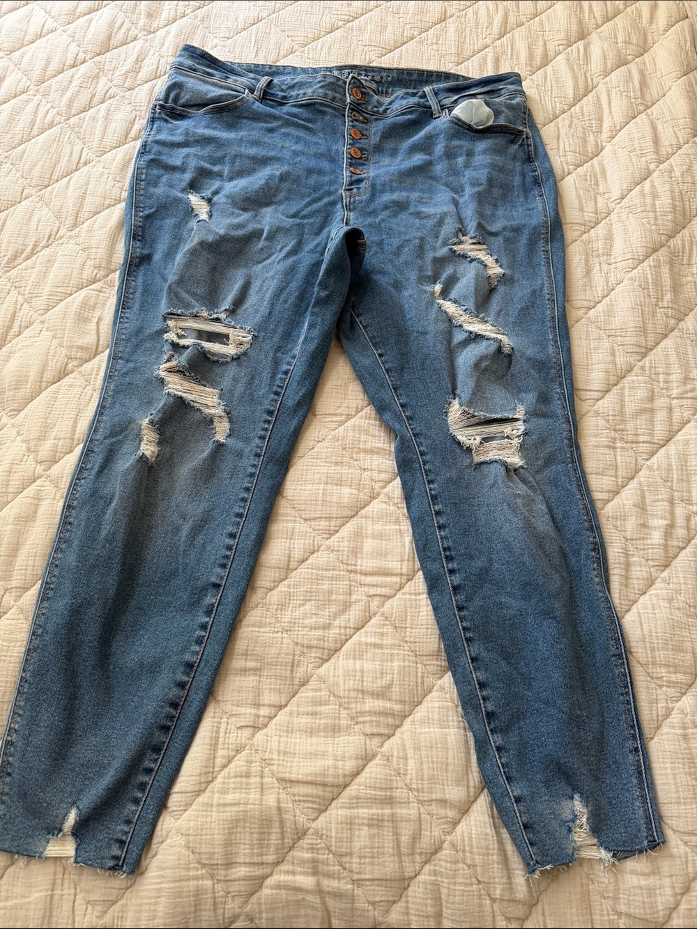 Maurices Blue Distressed Skinny Jeans with Multi-Button Fly